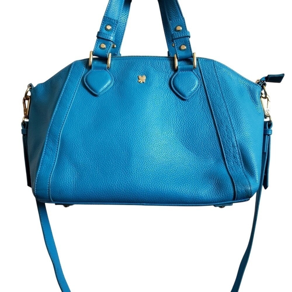 Ora Delphine Turquoise Pebbled Leather Satchel Crossbody Handbag Gold Hardware